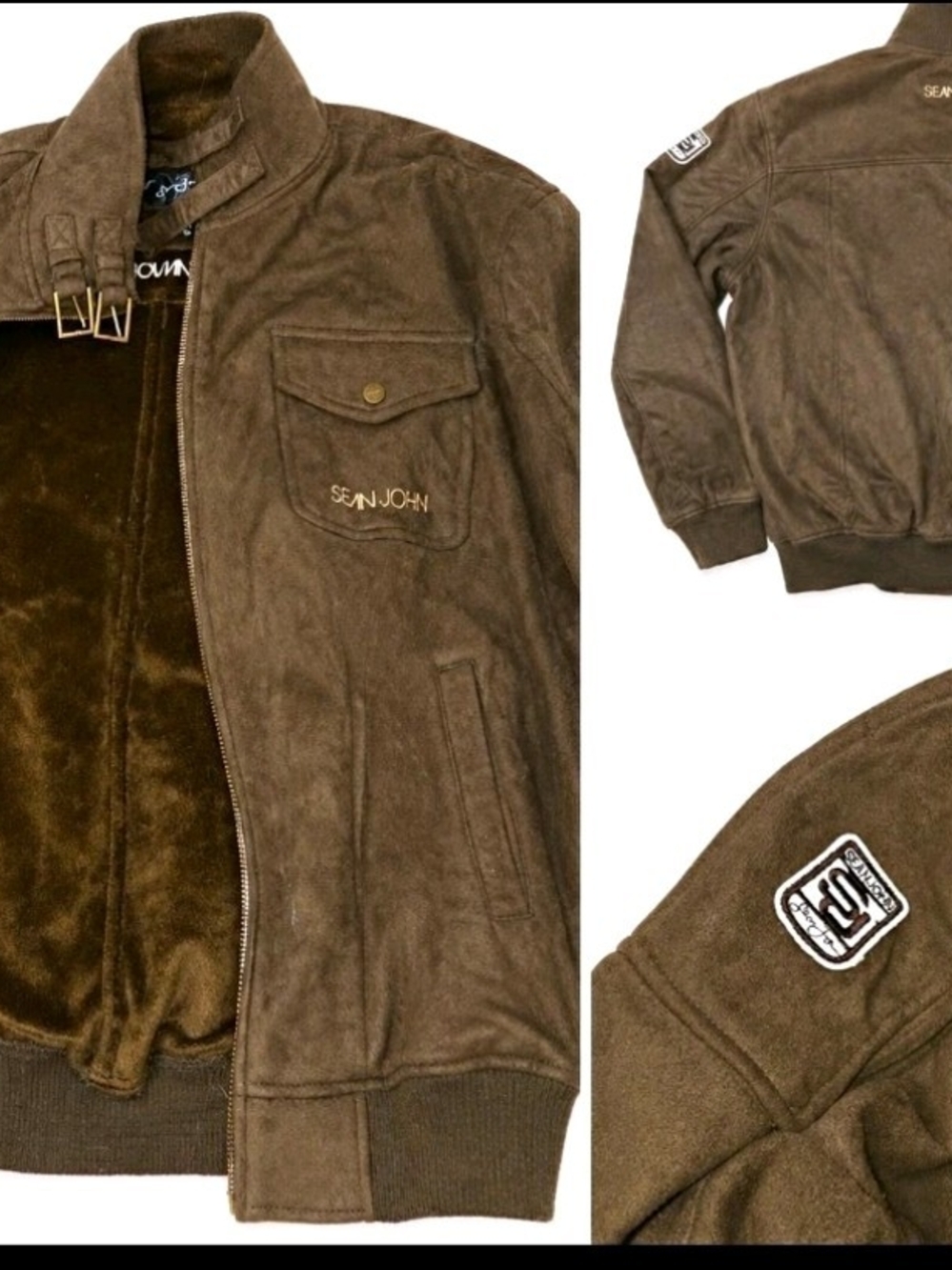 Sean John Brown Suede-Look Bomber Jacket